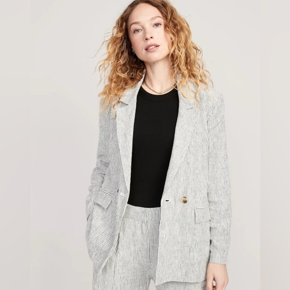 Old Navy Linen Blend Striped Blazer Women’s Size Small - Picture 1 of 10